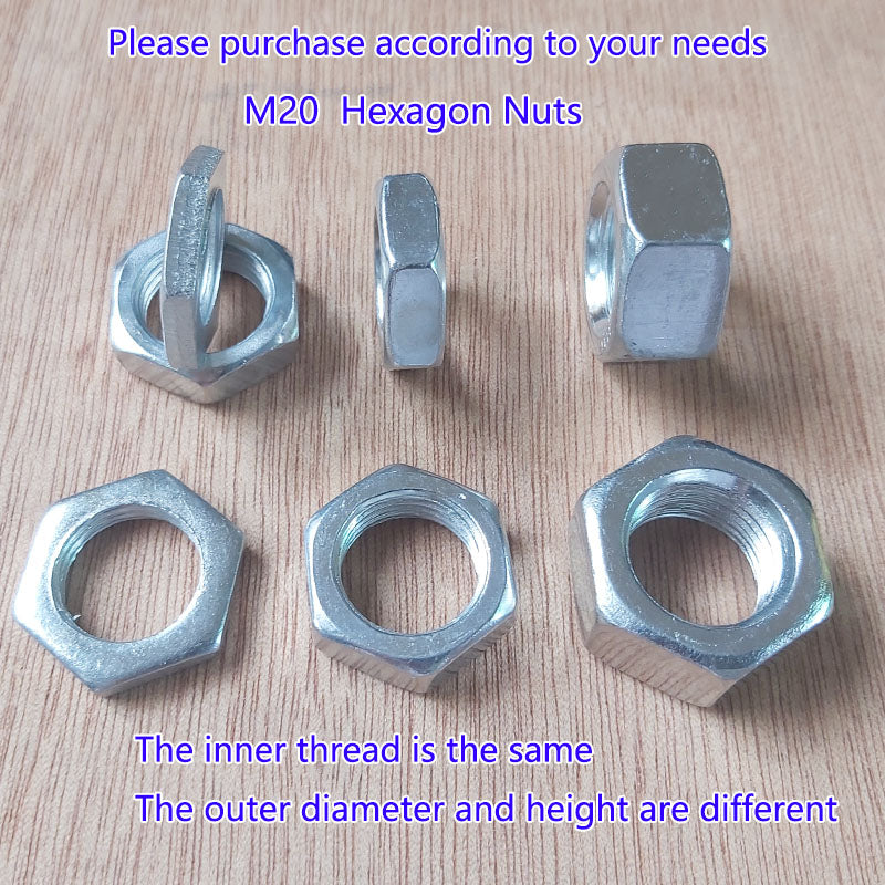M20 Hex Nuts Metric  Thread Hexagon Nut, Carbon Steel, Silver Tone