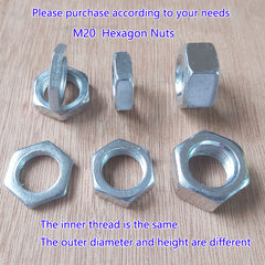 M20 Hex Nuts Metric  Thread Hexagon Nut, Carbon Steel, Silver Tone