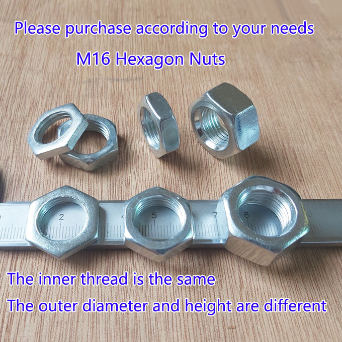 M16 Hex Nuts Metric Fine Coarse Thread Hexagon Nut, Carbon Steel, Silver Tone