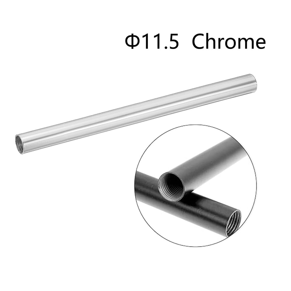 Φ11.5 Chrome M10 Female Thread Tube Threaded Extension Rod,  Lamp Pipe Light Fixture Parts for Pendant Light Pole Lighting Chandeliers Stem