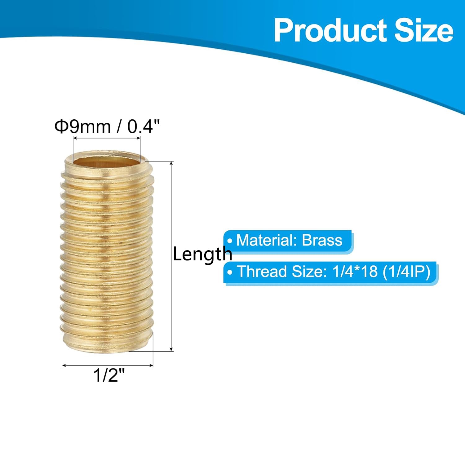 Fully Threaded Rods  Studs 1/4IP Standard Thread Brass Lamp Pipe Nipple, Hollow Tube Adapter Coupler Connector Pipe Fitting Hardware