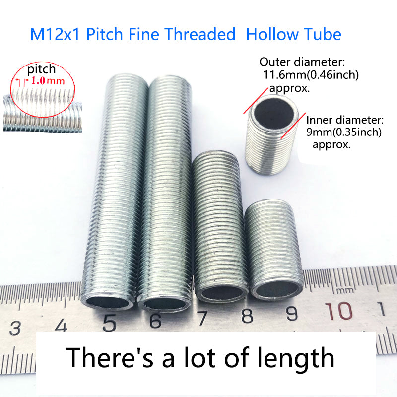 M12x1  All Thread Lamp Pipe,Lamp Repair Assortment of Hardware,White Zinc Coated