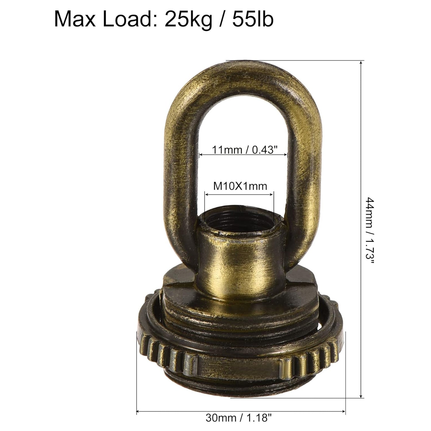 Screw Collar Loops Eye Nut 25kg Max Load 30x44mm M10 Thread Ring Shape Female Loop for Hanging Lamp Chandelier, Bronze