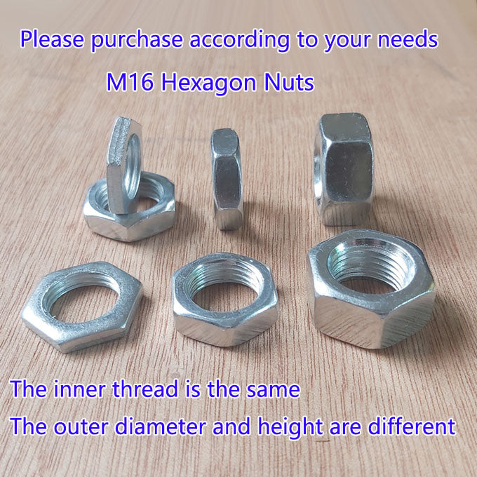 M16 Hex Nuts Metric Fine Coarse Thread Hexagon Nut, Carbon Steel, Silver Tone