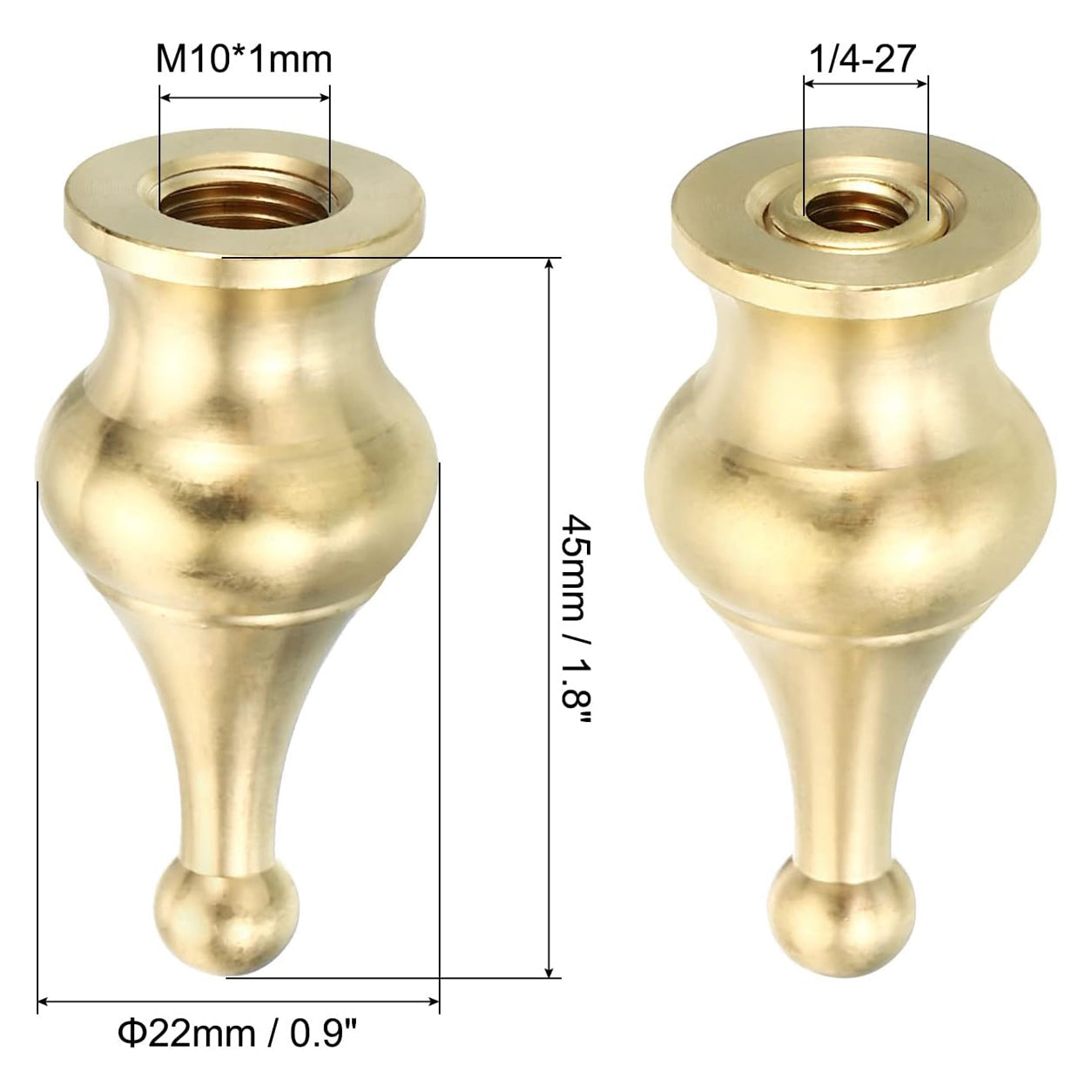 Tall Brass Lamp Finials Cap Knob, 1.8"  Lamp Screw Holder Tapped 1/4-27 for Table and Floor Lamp Shade Decorations