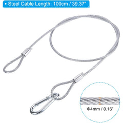 Stainless Steel Safety Cable  Flexible Security Wire Rope Lock Double Loops with Hook for Stage Lighting Luggage, Silver