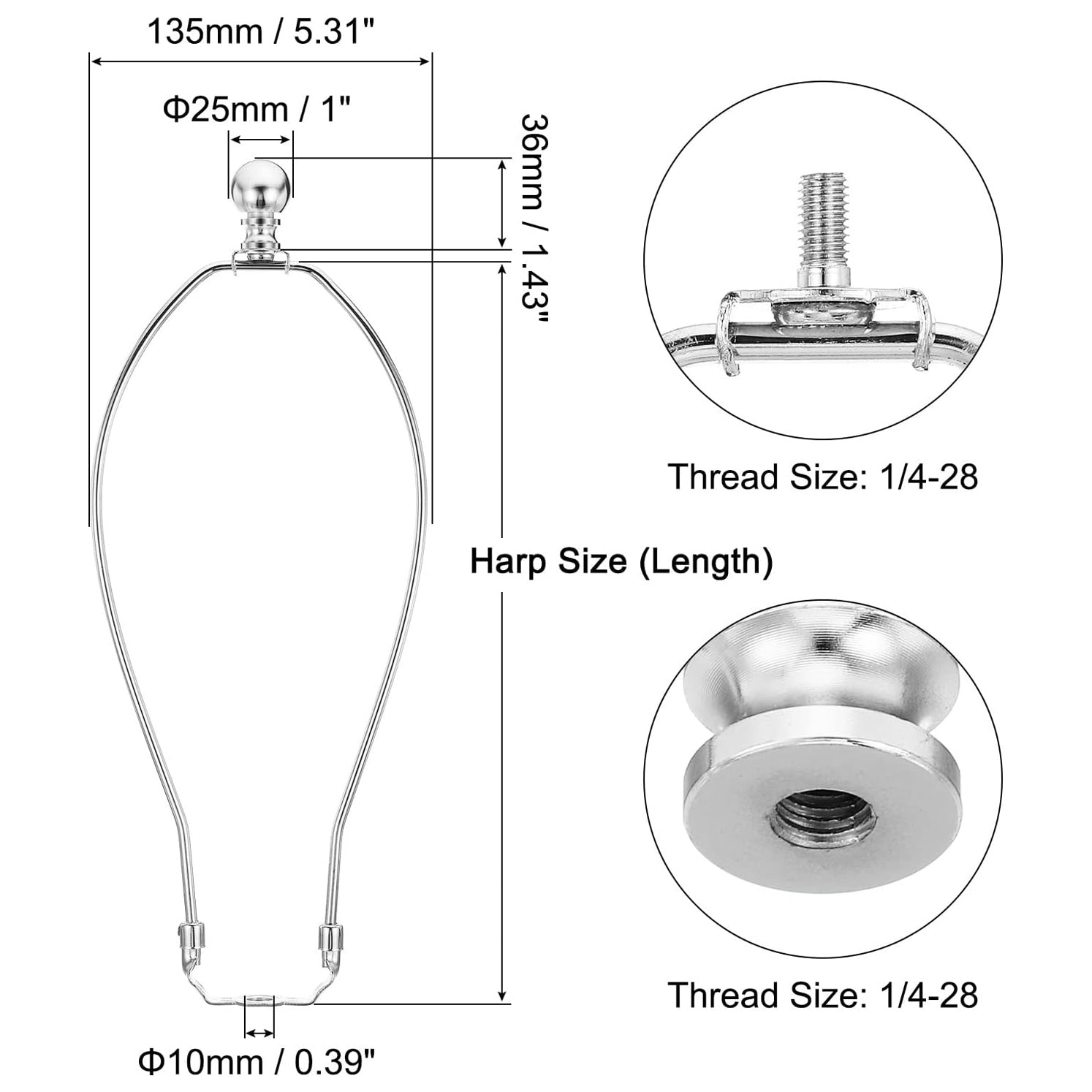 Lamp Harp Kit with Finial,  Detachable Lamp Shade Bracket Holder, DIY Lighting Accessories for Table Lamps Floor Lamps