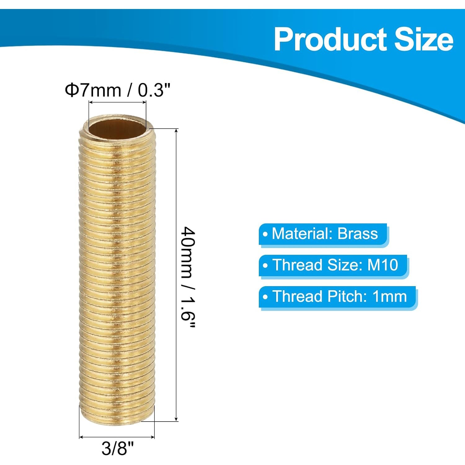 M10x1 Fine Thread Lamp Pipe Threaded Hollow Tube Adapter Brass Coupler Connector Pipe Fitting