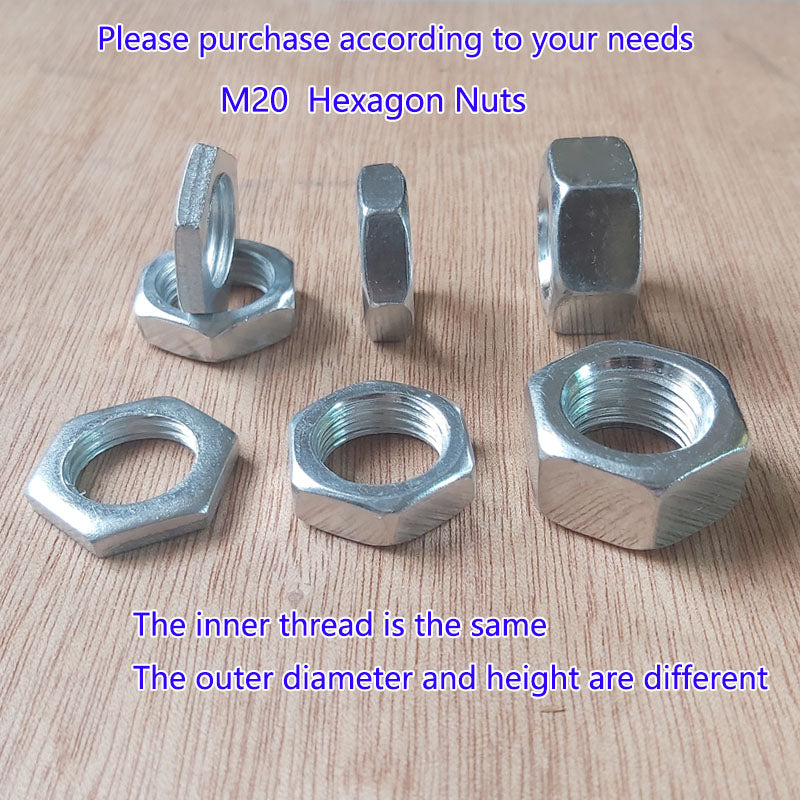 M20 Hex Nuts Metric  Thread Hexagon Nut, Carbon Steel, Silver Tone
