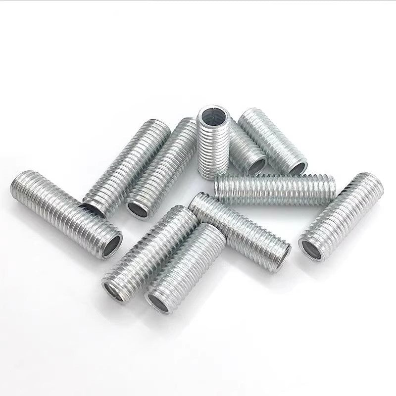 M10*1 Threaded  Hollow  Tube Lamp Pipe Nipple Male Full Outer Threaded Tube Hollow Rod 10mm Metric M10  Thread 1mm Fine Pitch Zinc Plated Iron