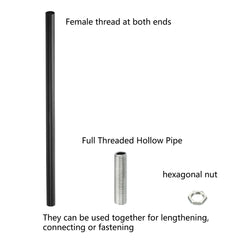 Φ11.5 Black M10 Female Thread Tube Threaded Extension Rod,  Lamp Pipe Light Fixture Parts for Pendant Light Pole Lighting Chandeliers Stem