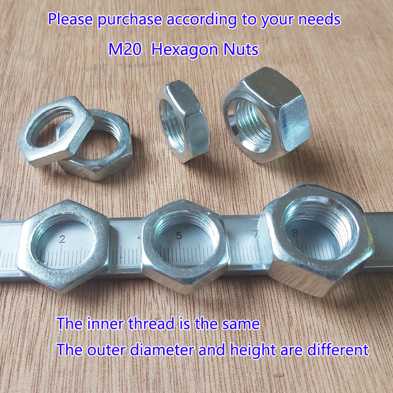 M20 Hex Nuts Metric  Thread Hexagon Nut, Carbon Steel, Silver Tone