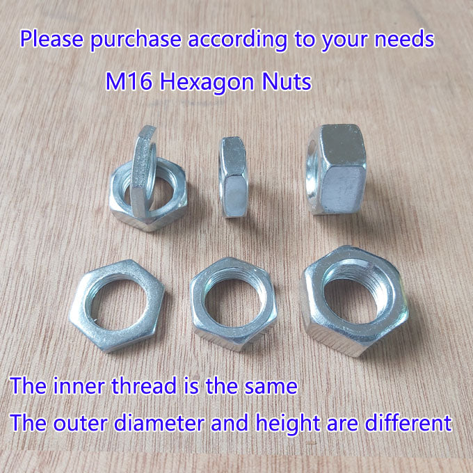 M16 Hex Nuts Metric Fine Coarse Thread Hexagon Nut, Carbon Steel, Silver Tone