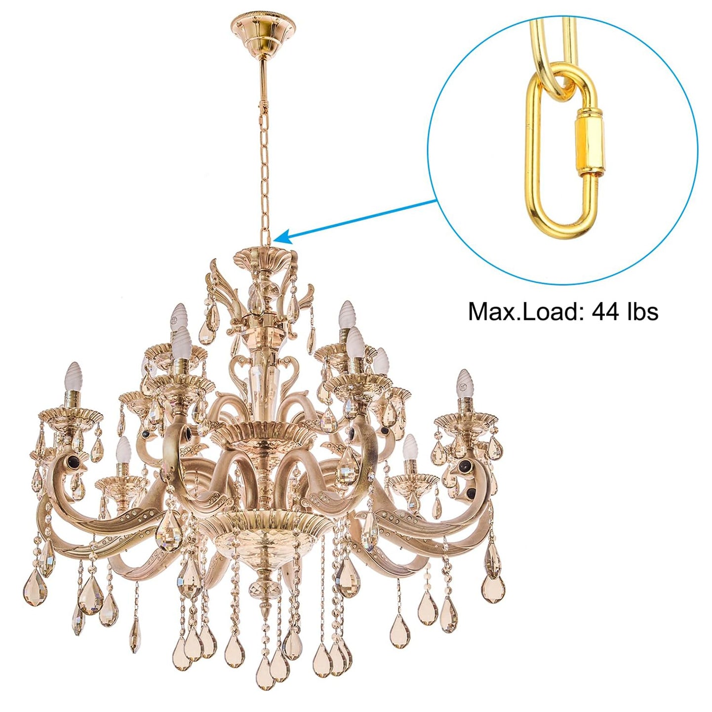 6ft Lighting Hanging Chain, Metal Looping Chain with Quick Link Screw Lock Connectors for Plant Pot Chandelier Pendant Light Fixture