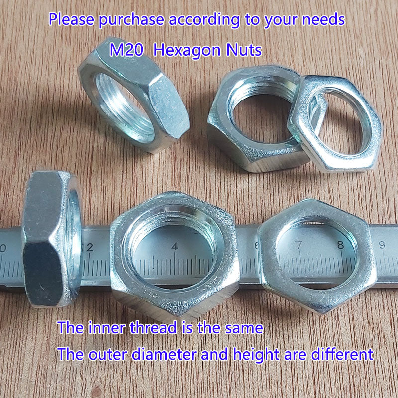 M20 Hex Nuts Metric  Thread Hexagon Nut, Carbon Steel, Silver Tone