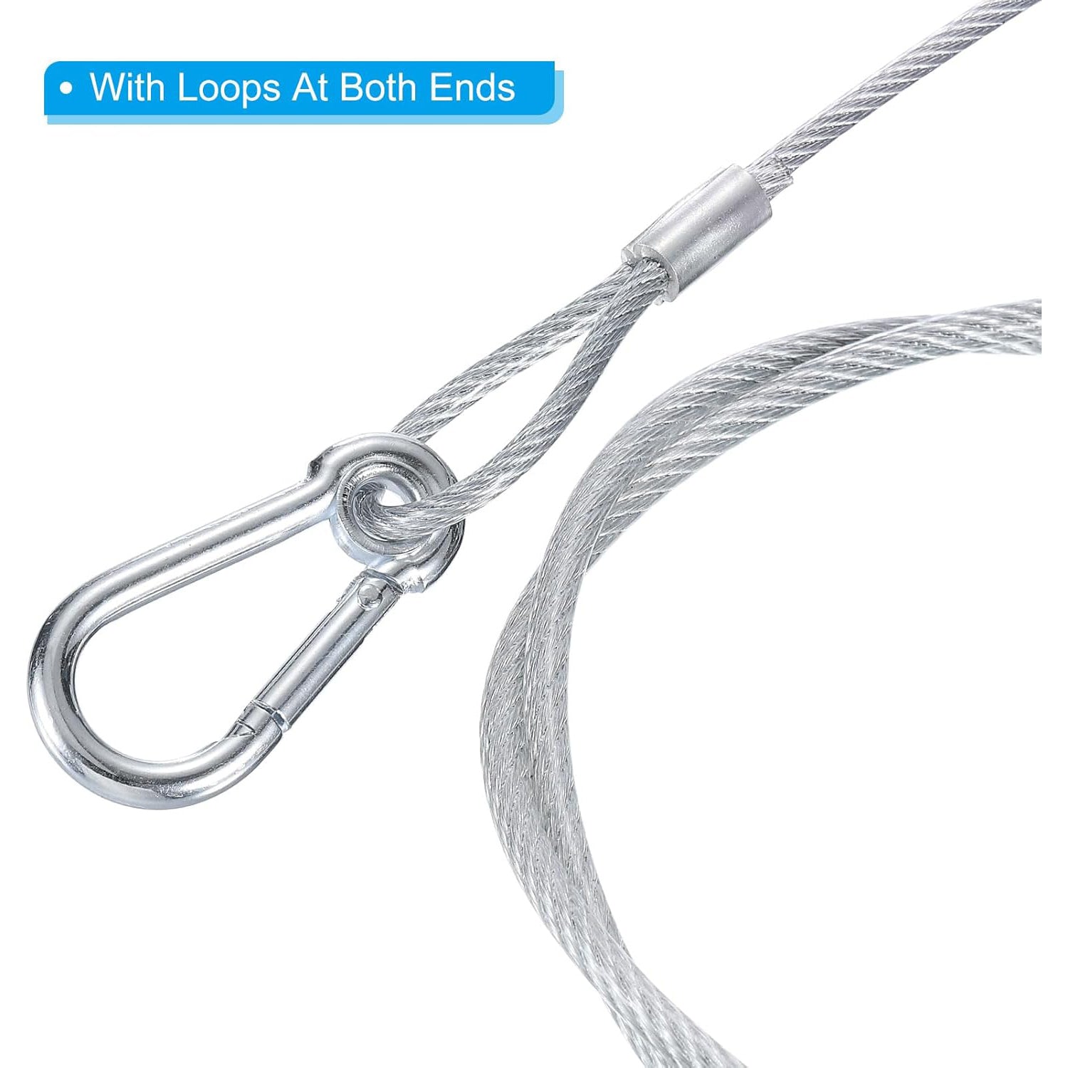 Stainless Steel Safety Cable  Flexible Security Wire Rope Lock Double Loops with Hook for Stage Lighting Luggage, Silver