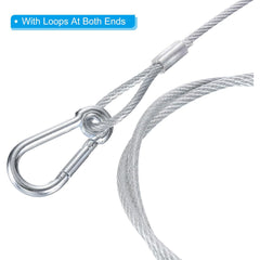 Stainless Steel Safety Cable  Flexible Security Wire Rope Lock Double Loops with Hook for Stage Lighting Luggage, Silver