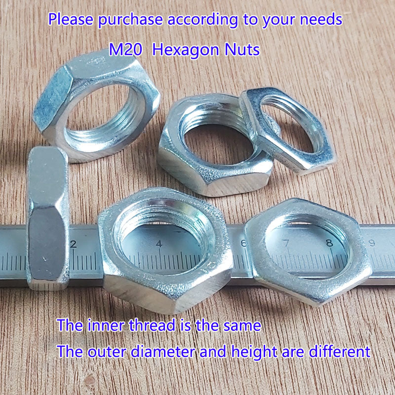 M20 Hex Nuts Metric  Thread Hexagon Nut, Carbon Steel, Silver Tone