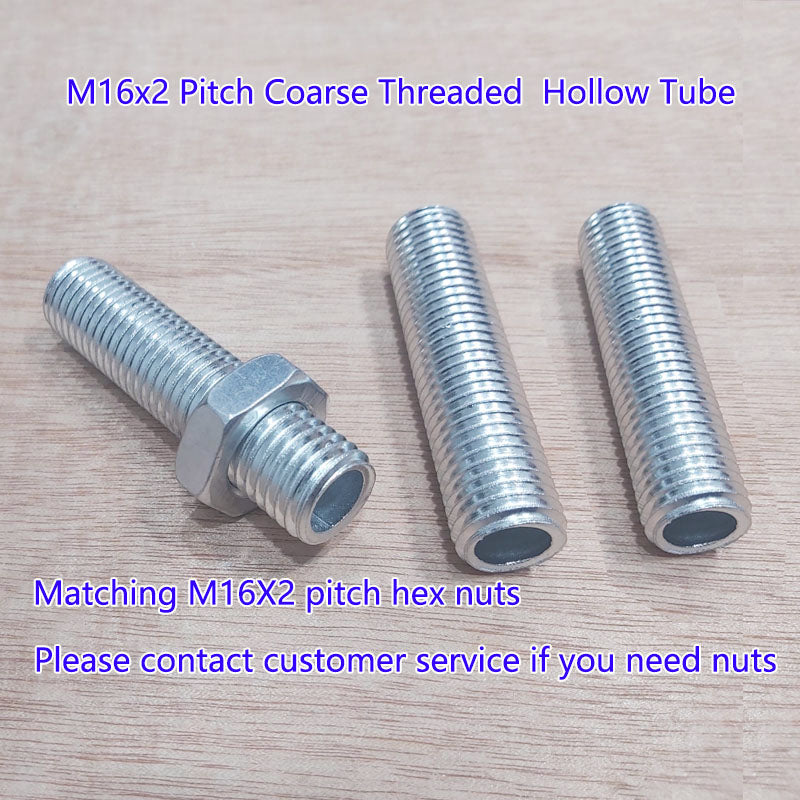 M16x2 threaded hollow pipe coarse thread tube rod, Center hole to pass wires through