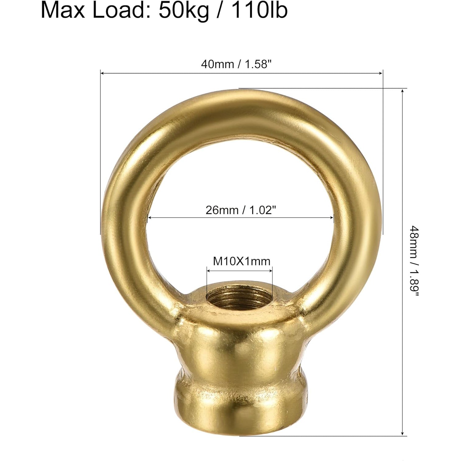 Eye Nut 50kg Max Load M10 Thread Ring Shape Female Loop for Hanging Lamp Chandelier