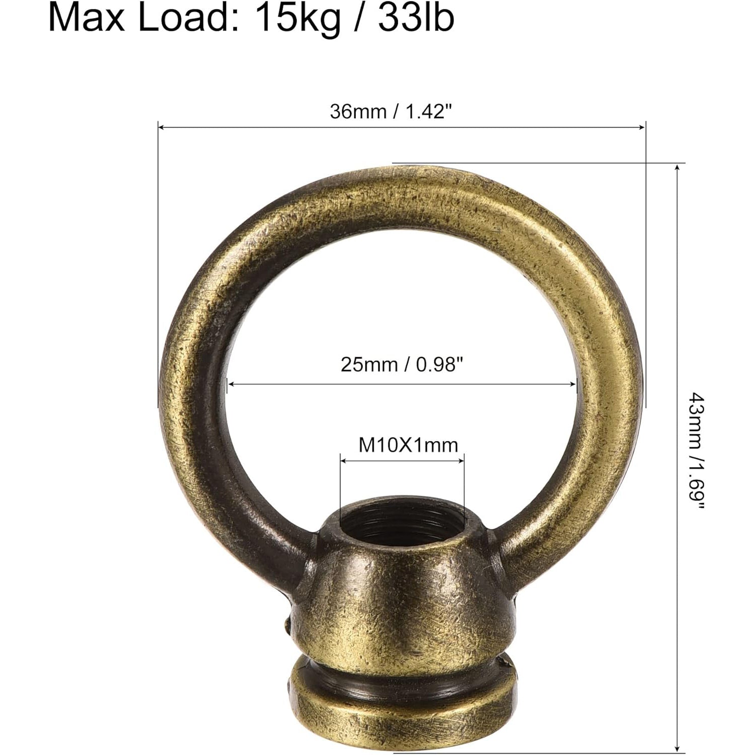 Eye Nut 15kg Max Load 36x43mm M10 Thread Ring Shape Female Loop for Hanging Lamp Chandelier