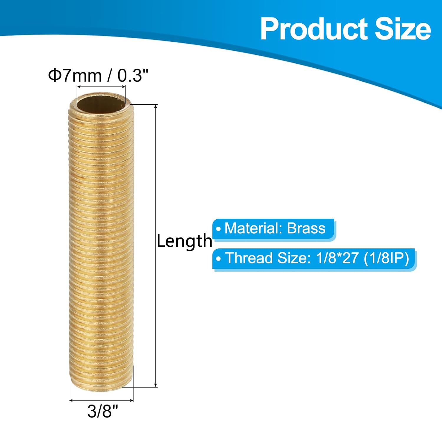 Fully Threaded Rods  Studs  1/8IP Standard Thread Brass Lamp Pipe Nipple,  Hollow Tube Adapter Coupler Connector Pipe Fitting Hardware