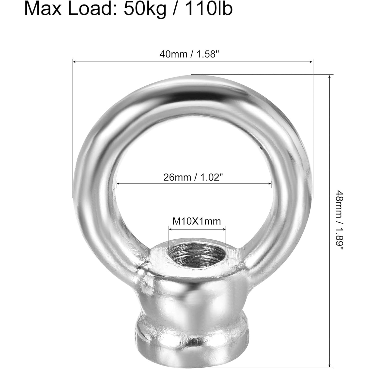 Eye Nut 50kg Max Load M10 Thread Ring Shape Female Loop for Hanging Lamp Chandelier