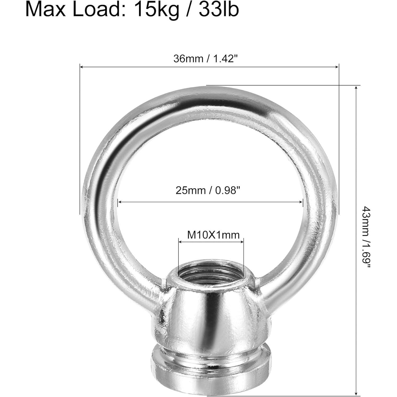 Eye Nut 15kg Max Load 36x43mm M10 Thread Ring Shape Female Loop for Hanging Lamp Chandelier