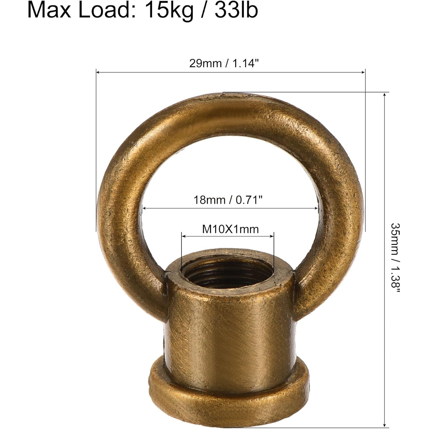 Eye Nut 15kg Max Load 29x35mm M10 Thread Ring Shape Female Loop for Hanging Lamp Chandelier