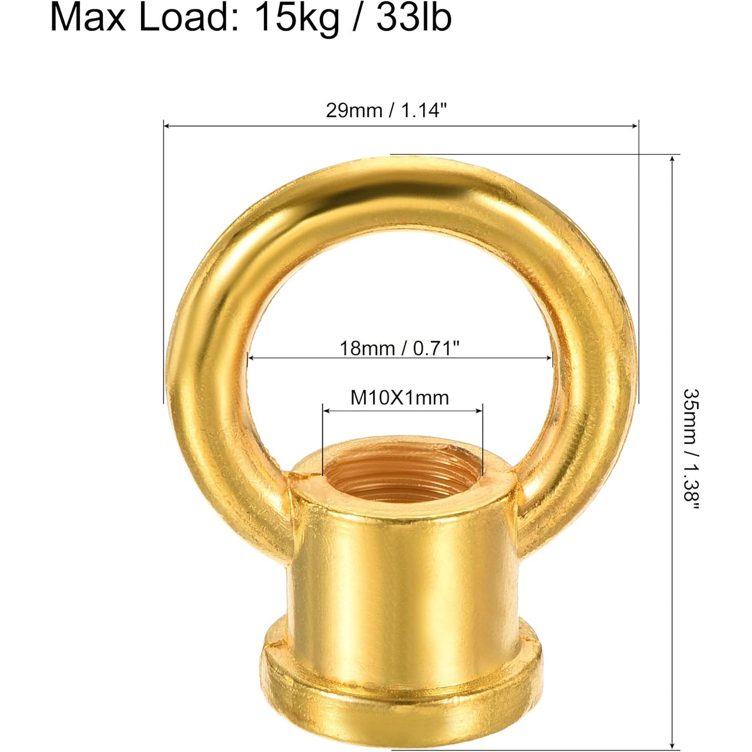 Eye Nut 15kg Max Load 29x35mm M10 Thread Ring Shape Female Loop for Hanging Lamp Chandelier