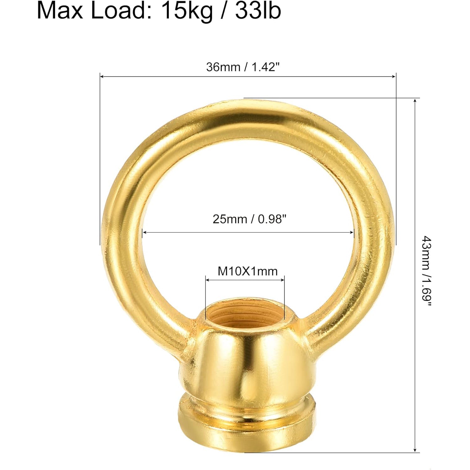 Eye Nut 15kg Max Load 36x43mm M10 Thread Ring Shape Female Loop for Hanging Lamp Chandelier