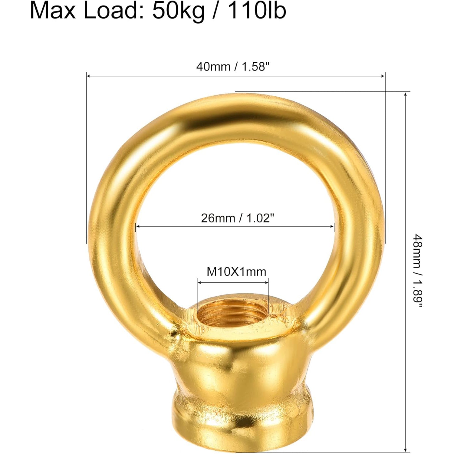 Eye Nut 50kg Max Load M10 Thread Ring Shape Female Loop for Hanging Lamp Chandelier