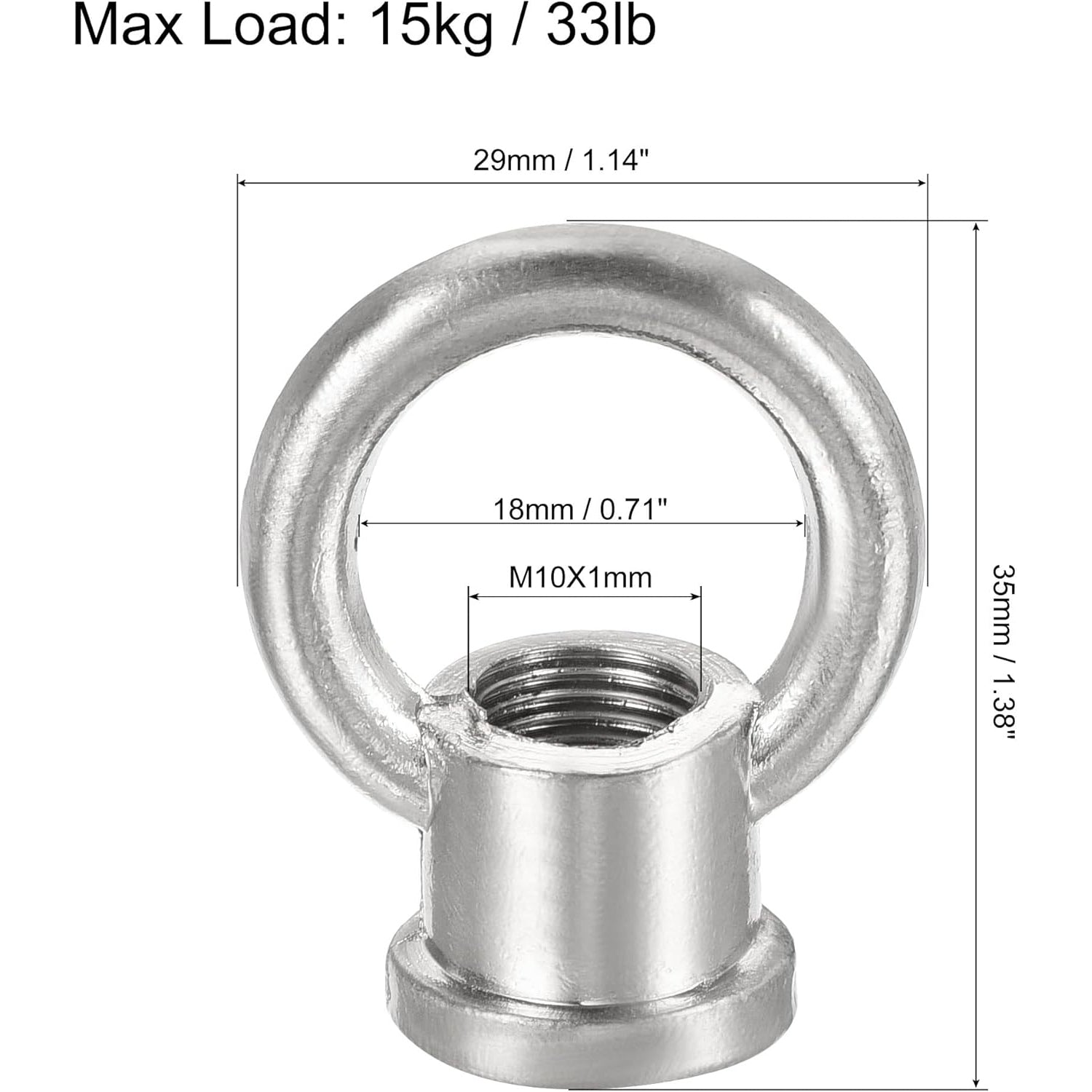 Eye Nut 15kg Max Load 29x35mm M10 Thread Ring Shape Female Loop for Hanging Lamp Chandelier