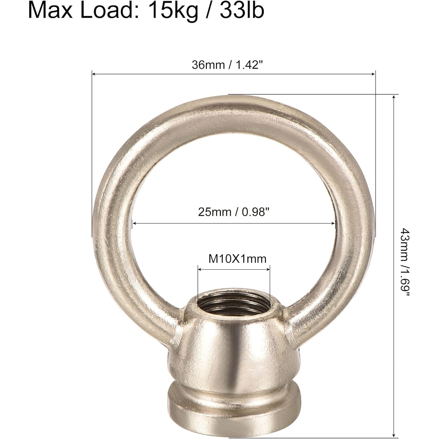 Eye Nut 15kg Max Load 36x43mm M10 Thread Ring Shape Female Loop for Hanging Lamp Chandelier