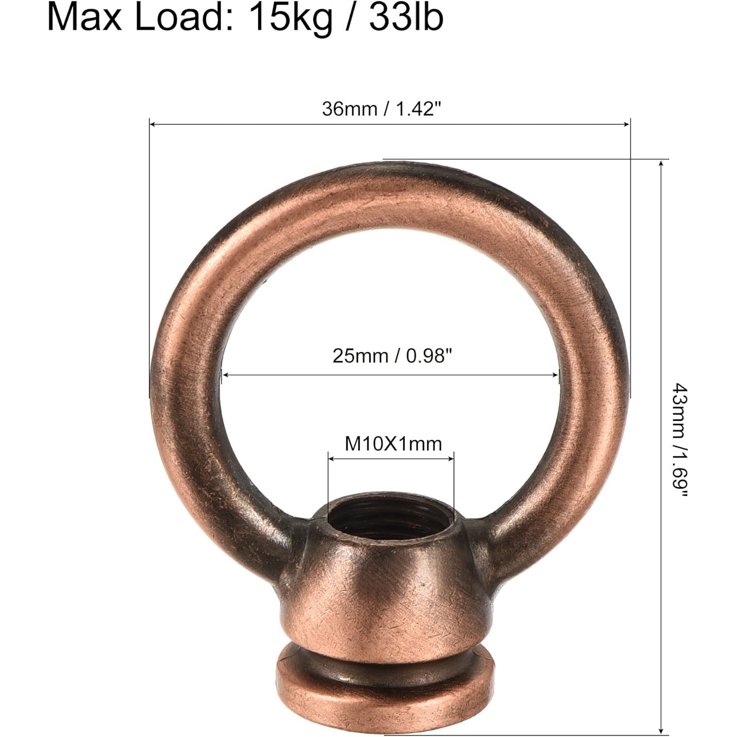 Eye Nut 15kg Max Load 36x43mm M10 Thread Ring Shape Female Loop for Hanging Lamp Chandelier