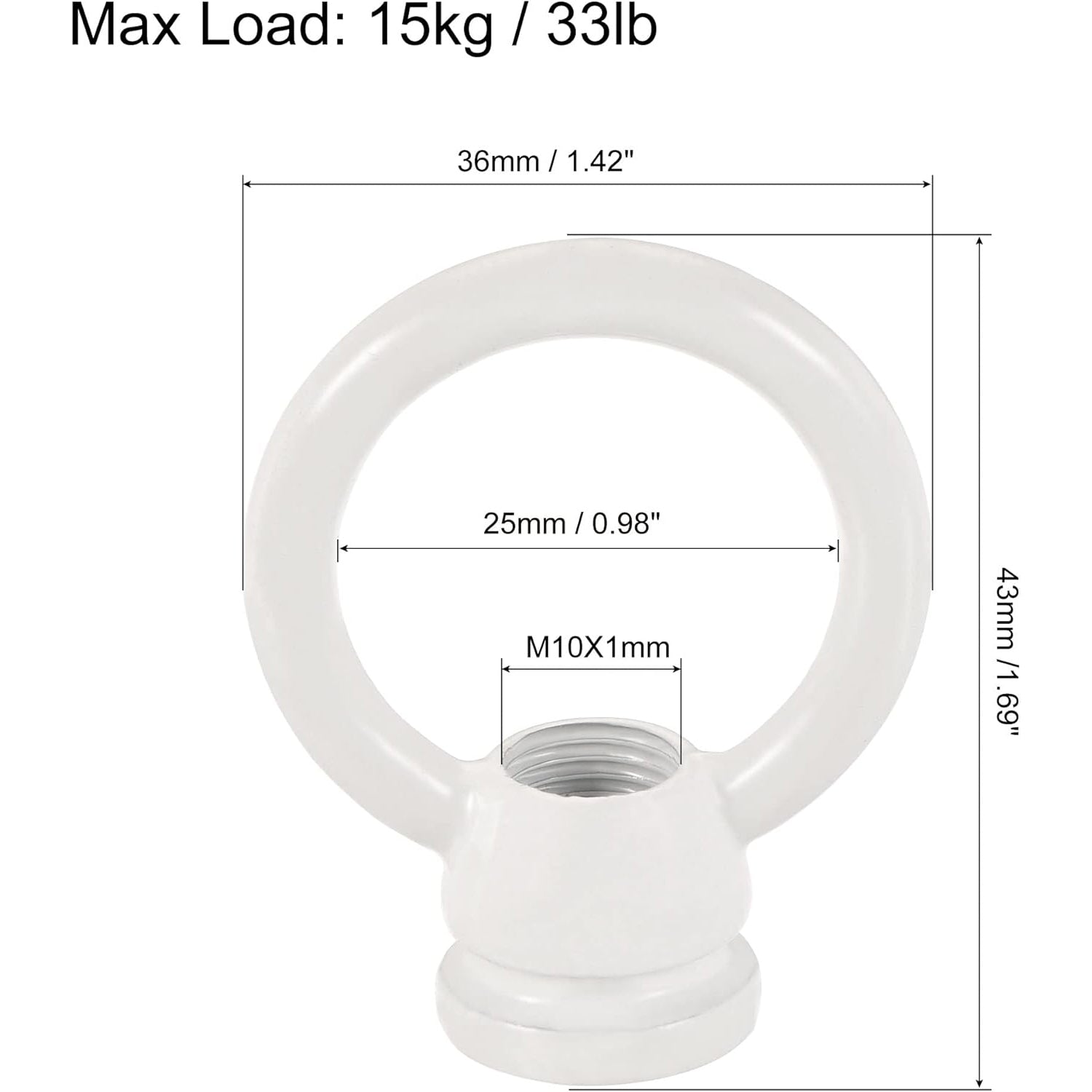 Eye Nut 15kg Max Load 36x43mm M10 Thread Ring Shape Female Loop for Hanging Lamp Chandelier