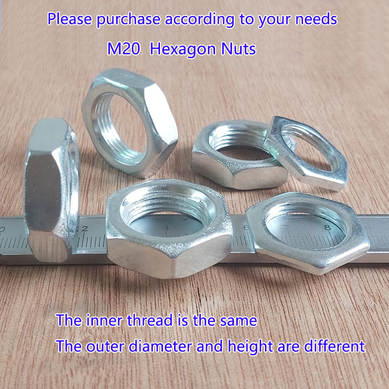 M20 Hex Nuts Metric  Thread Hexagon Nut, Carbon Steel, Silver Tone