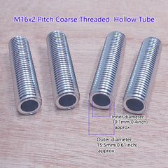 M16x2 threaded hollow pipe coarse thread tube rod, Center hole to pass wires through