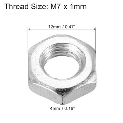 M7 x 1.0 Steel Hex Nuts  M7 Female Thread Metal  Screw Fastener