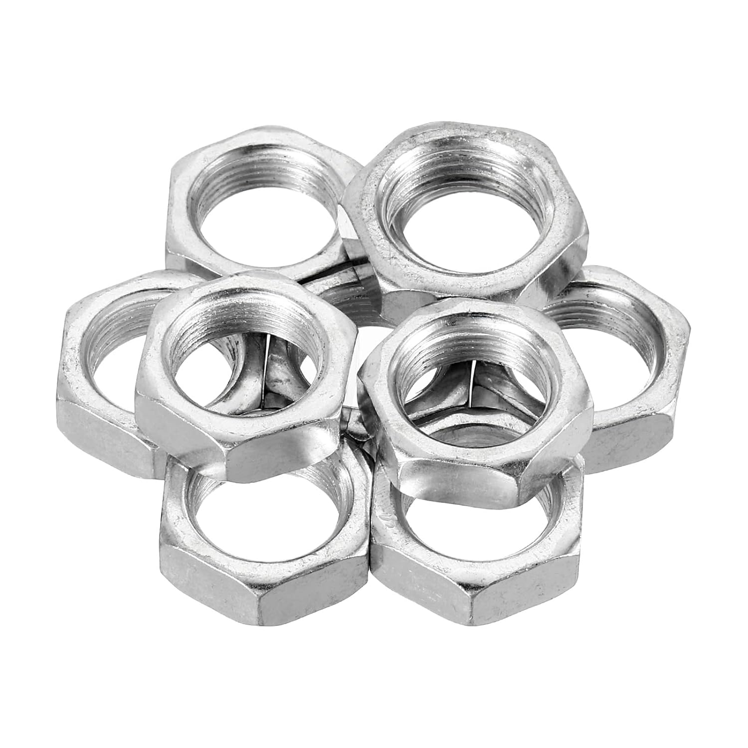 M16 Hex Nuts Metric Fine Coarse Thread Hexagon Nut, Carbon Steel, Silver Tone