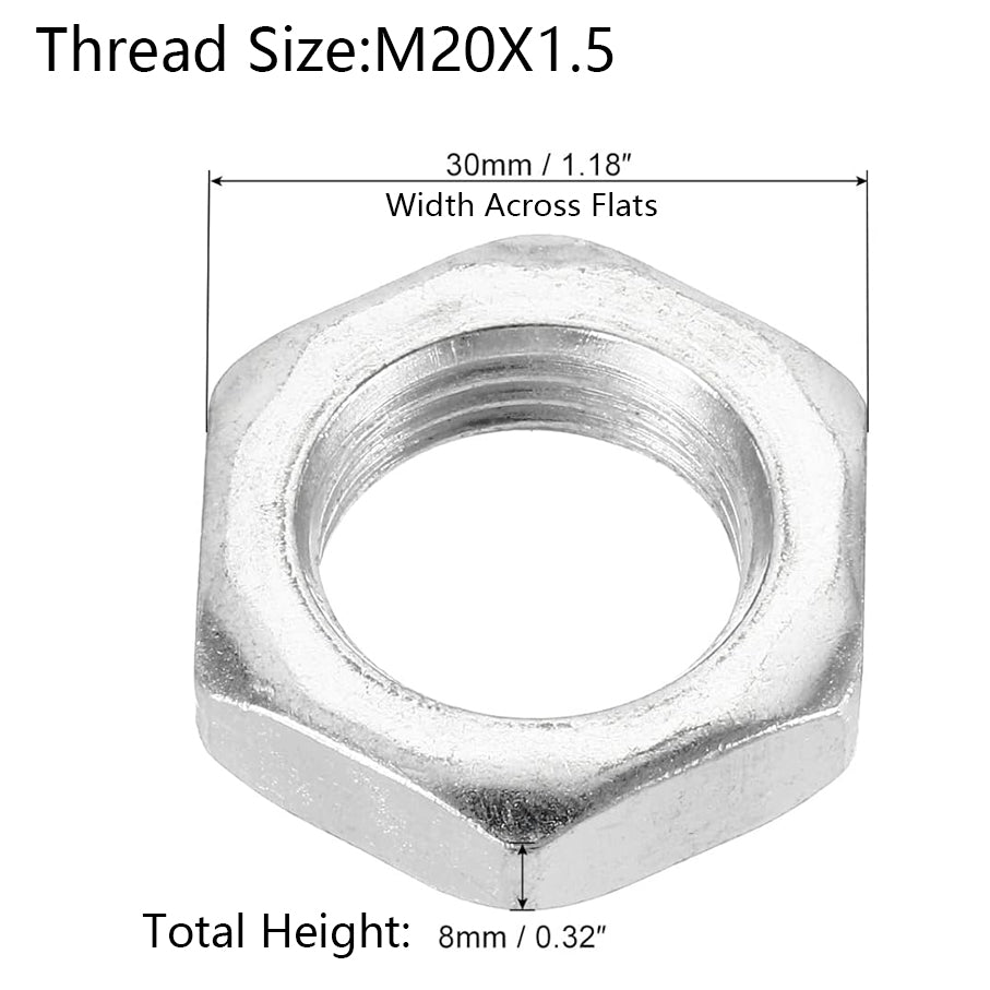 M20 Hex Nuts Metric  Thread Hexagon Nut, Carbon Steel, Silver Tone