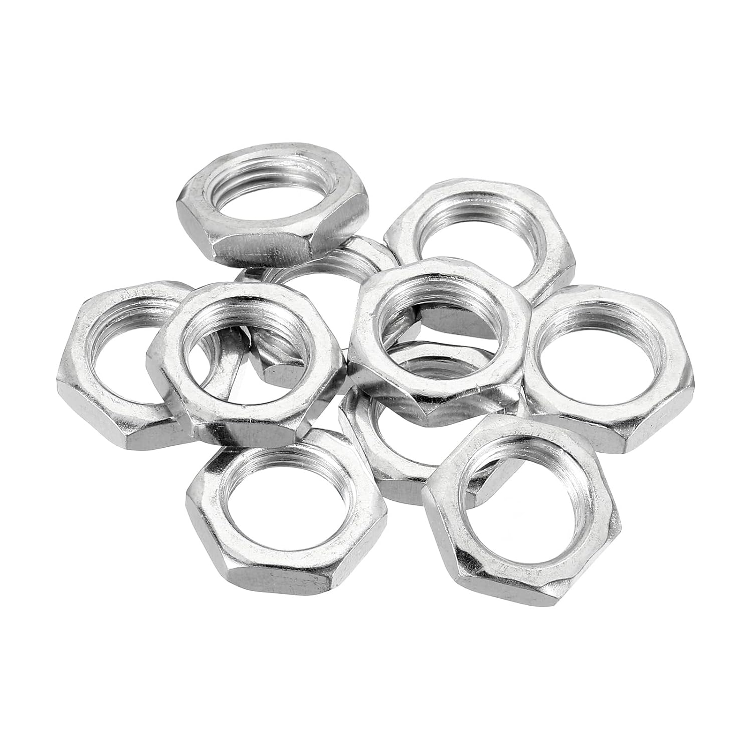 M16 Hex Nuts Metric Fine Coarse Thread Hexagon Nut, Carbon Steel, Silver Tone