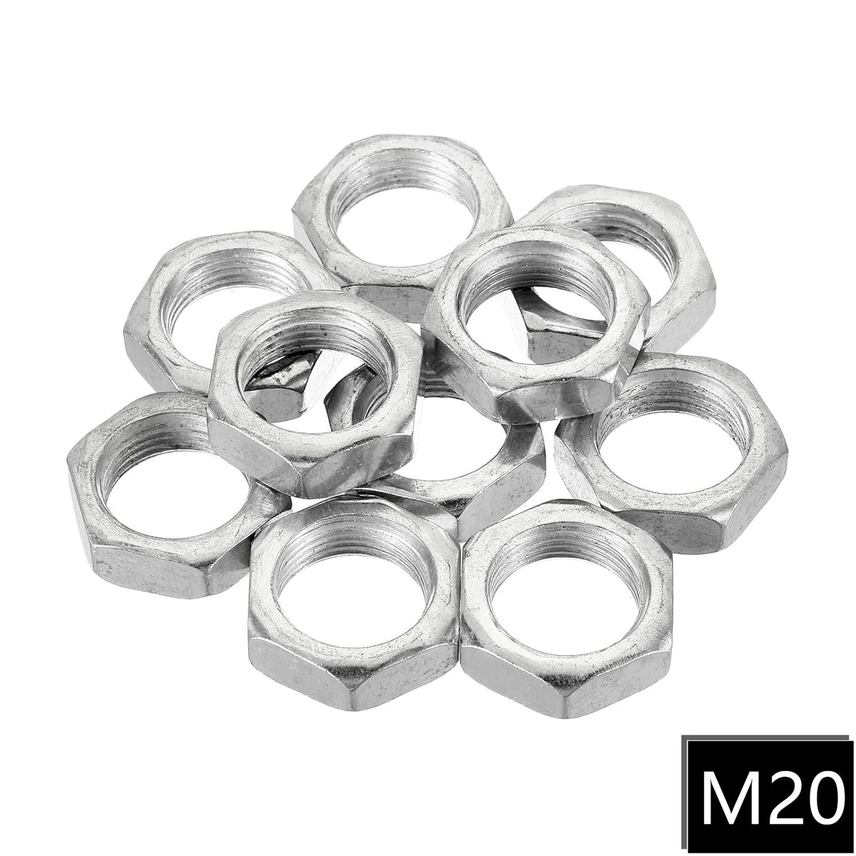 M20 Hex Nuts Metric  Thread Hexagon Nut, Carbon Steel, Silver Tone