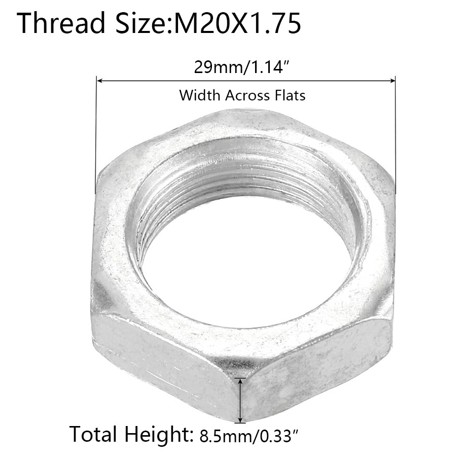 M20 Hex Nuts Metric  Thread Hexagon Nut, Carbon Steel, Silver Tone