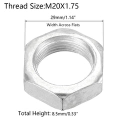 M20 Hex Nuts Metric  Thread Hexagon Nut, Carbon Steel, Silver Tone