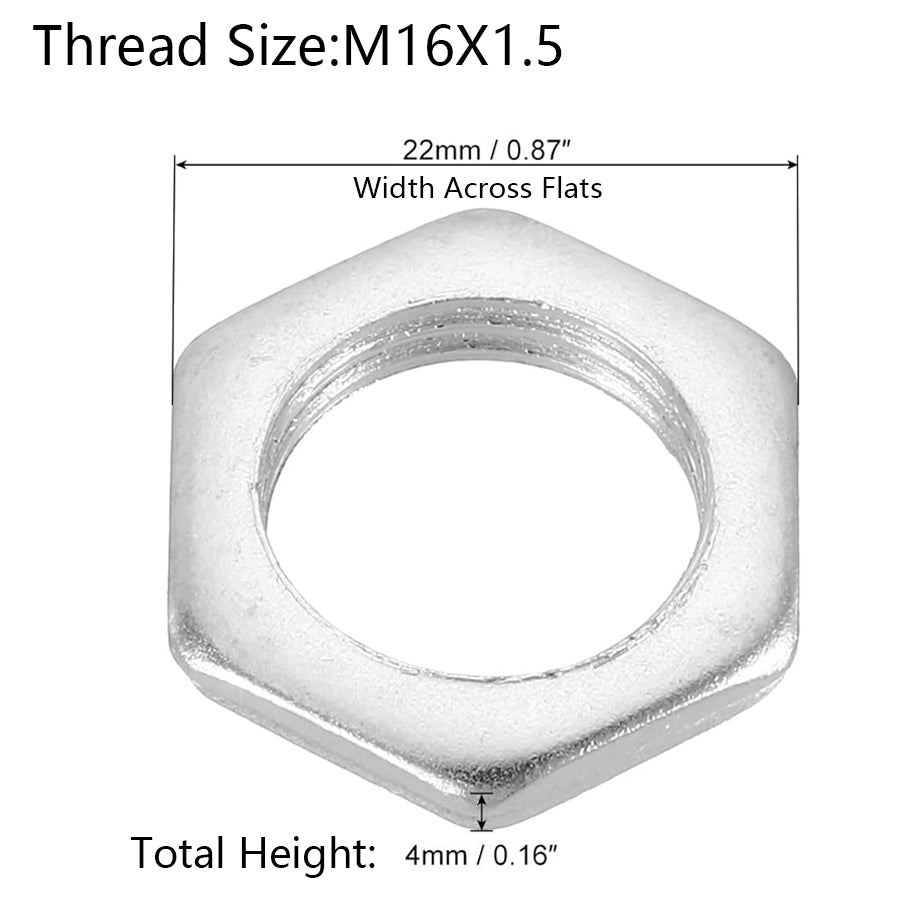 M16 Hex Nuts Metric Fine Coarse Thread Hexagon Nut, Carbon Steel, Silver Tone