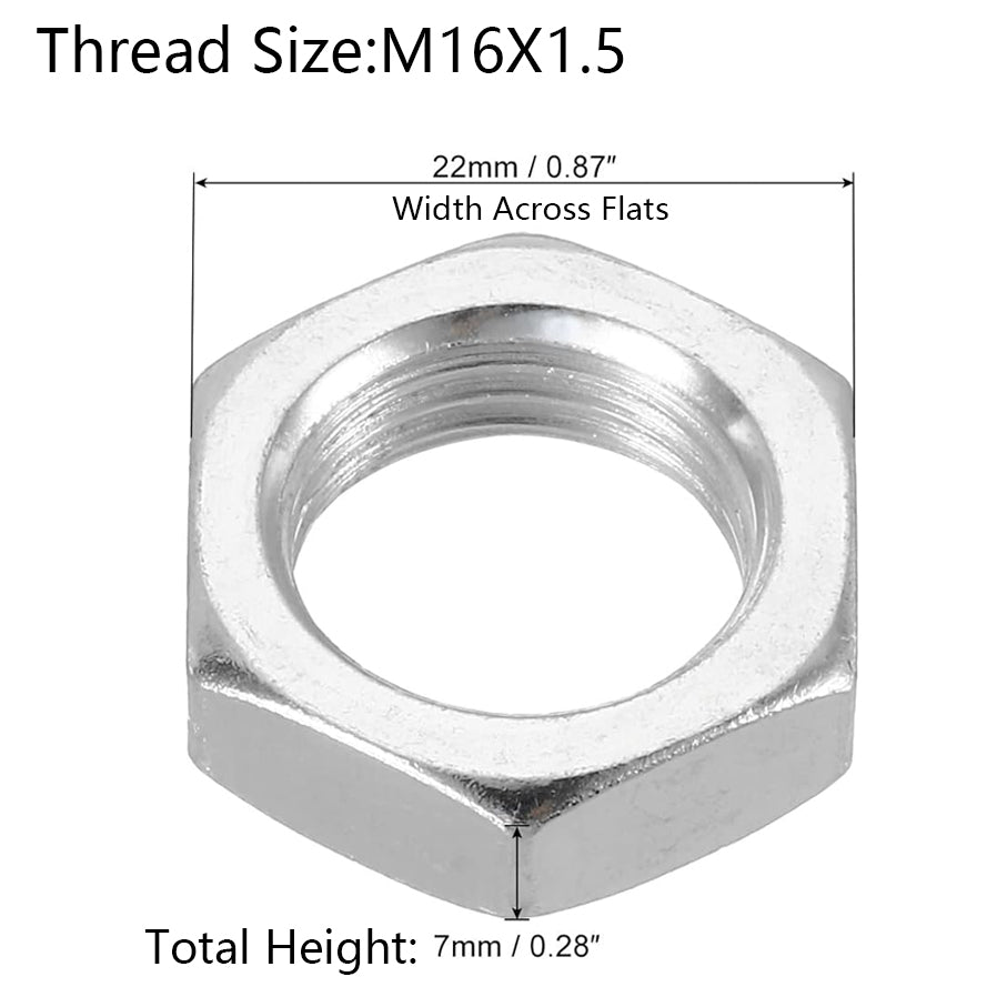 M16 Hex Nuts Metric Fine Coarse Thread Hexagon Nut, Carbon Steel, Silver Tone