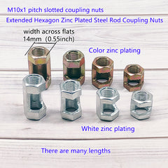 M10 slotted hex coupling nuts Iron Hexagon Conversion  Nut  Fastener  Rod Connector Threaded Tube Splicing, Lighting Extension Rod Splicing, Screw Splicing