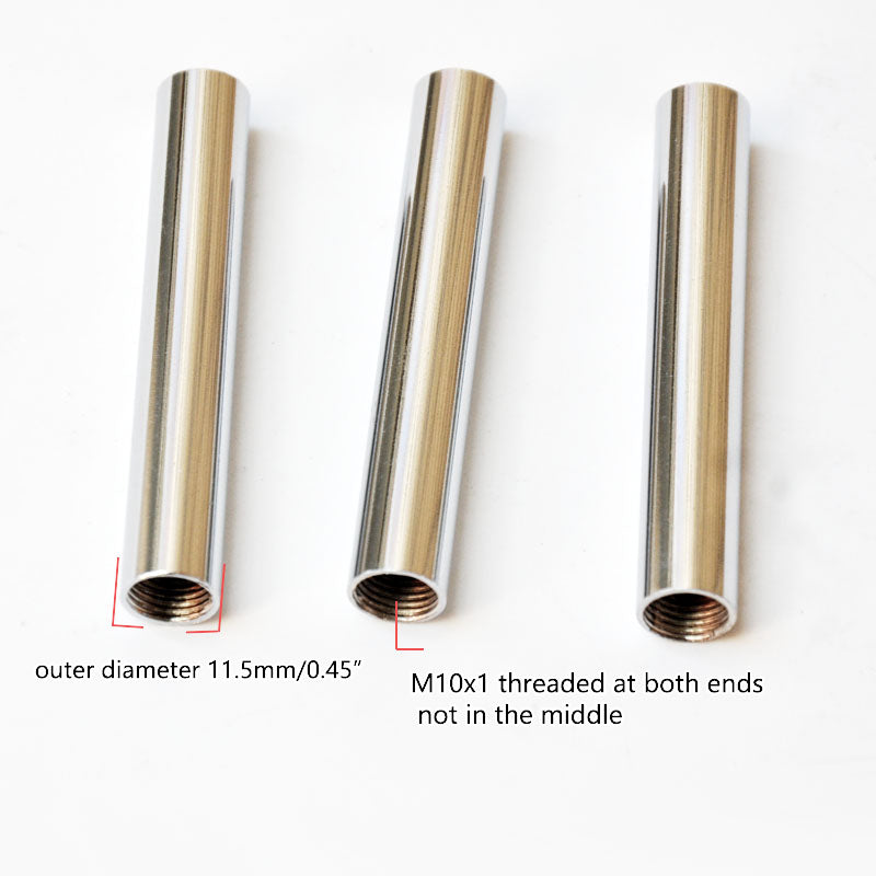 Φ11.5 Chrome M10 Female Thread Tube Threaded Extension Rod,  Lamp Pipe Light Fixture Parts for Pendant Light Pole Lighting Chandeliers Stem