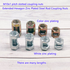 M10 slotted hex coupling nuts Iron Hexagon Conversion  Nut  Fastener  Rod Connector Threaded Tube Splicing, Lighting Extension Rod Splicing, Screw Splicing